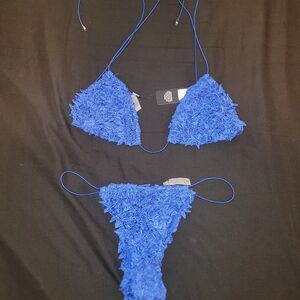 Blue Textured Bikini Set